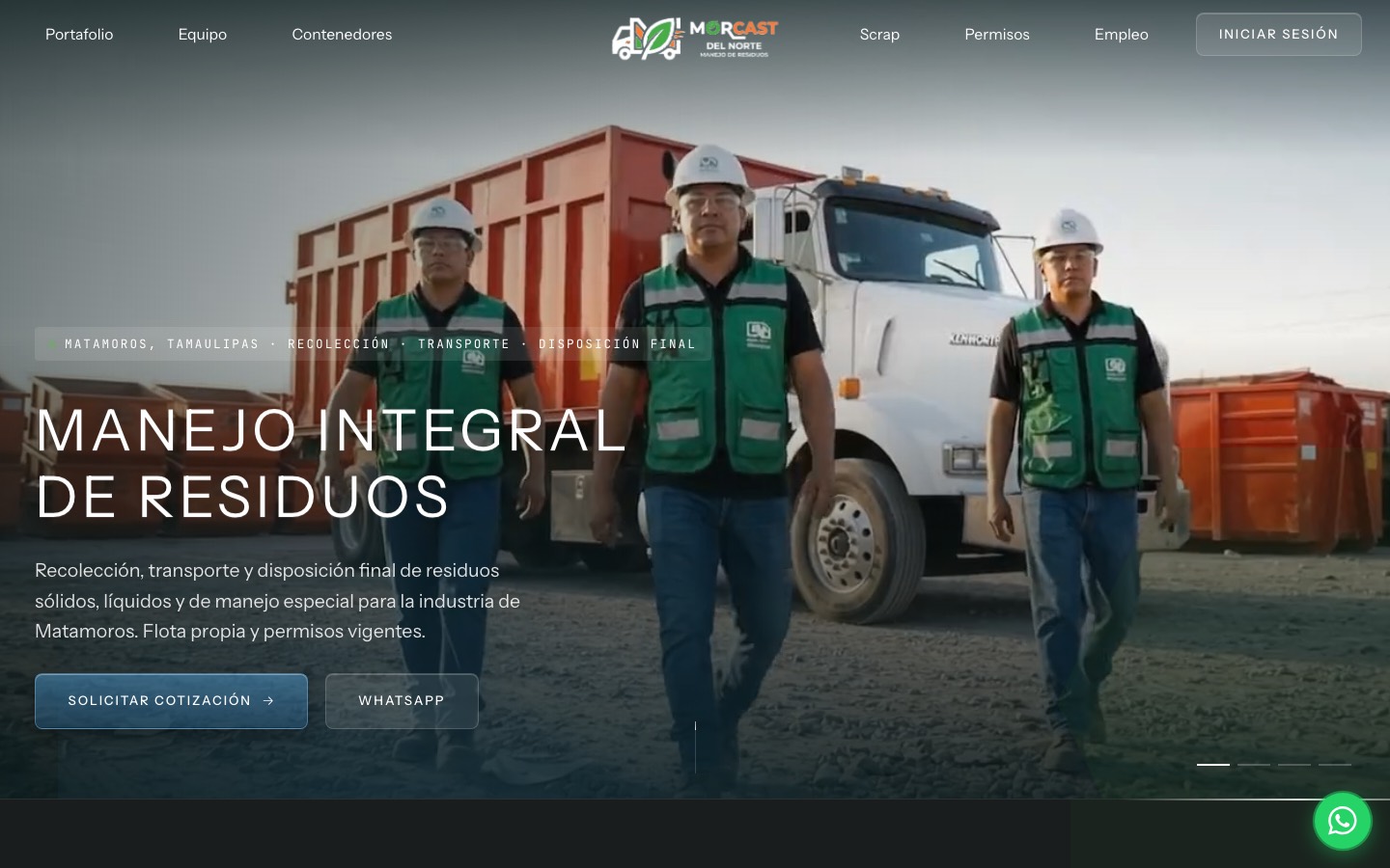 Sitio de Morcast del Norte: manejo integral de residuos, con su equipo frente a un camión